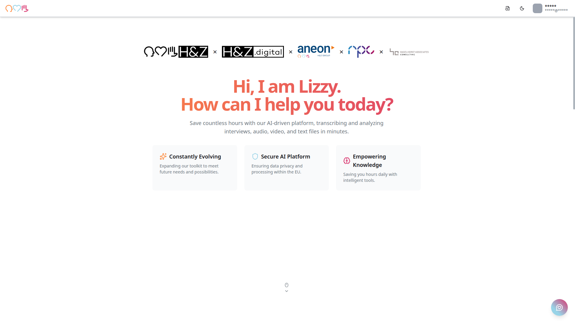 Home page after login