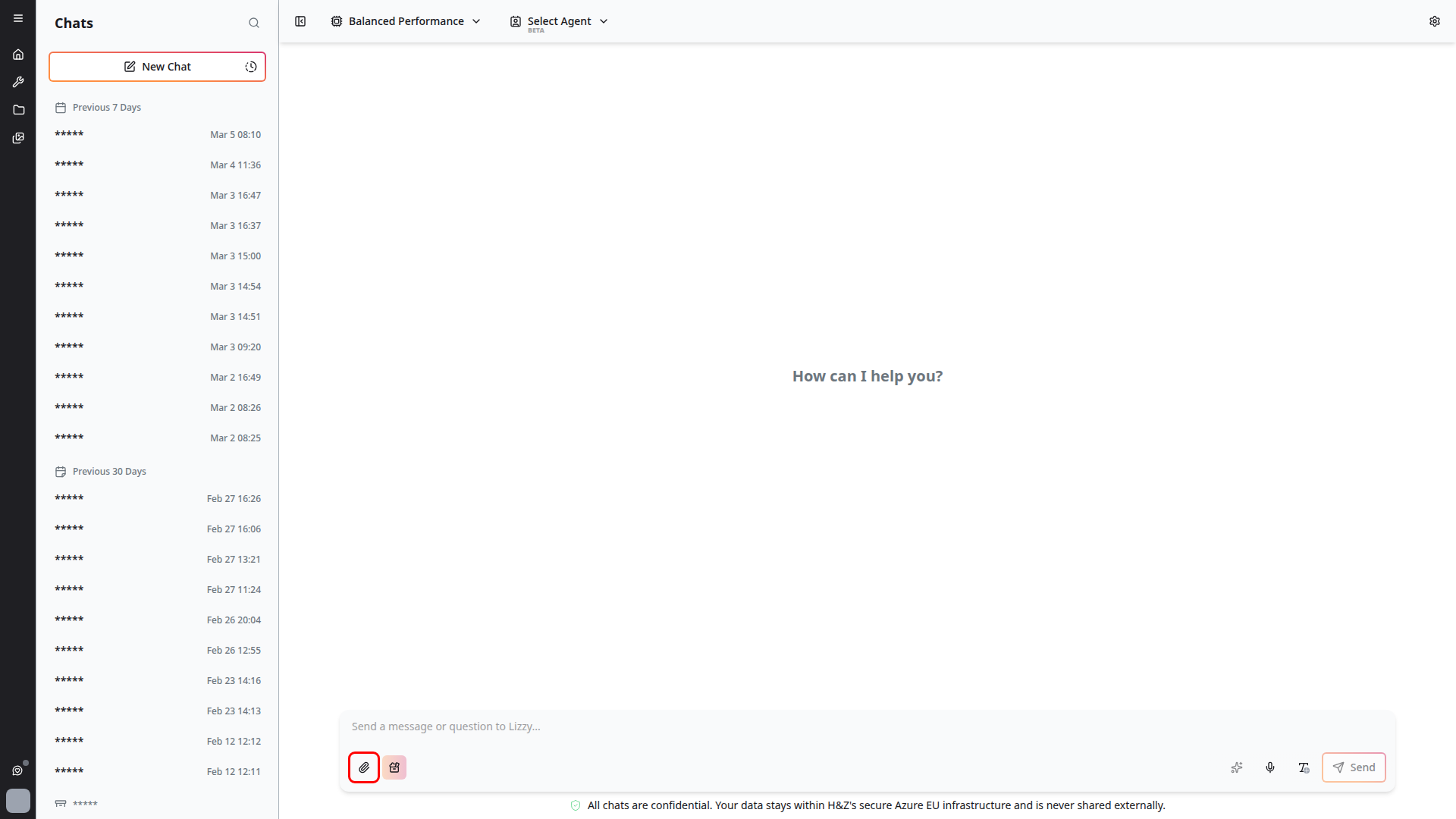 Attachment button highlighted