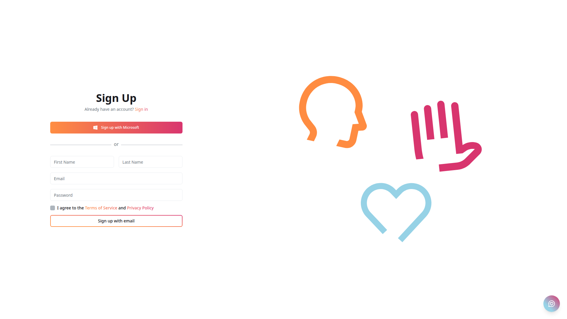Sign up page