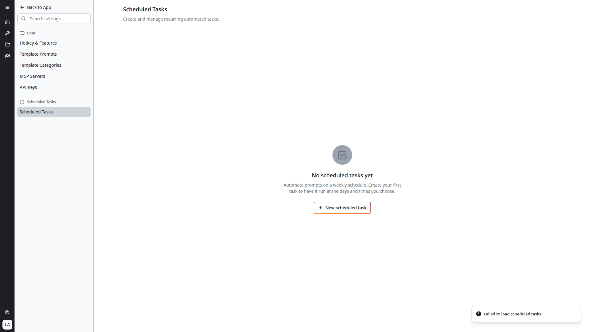 Scheduled Tasks page
