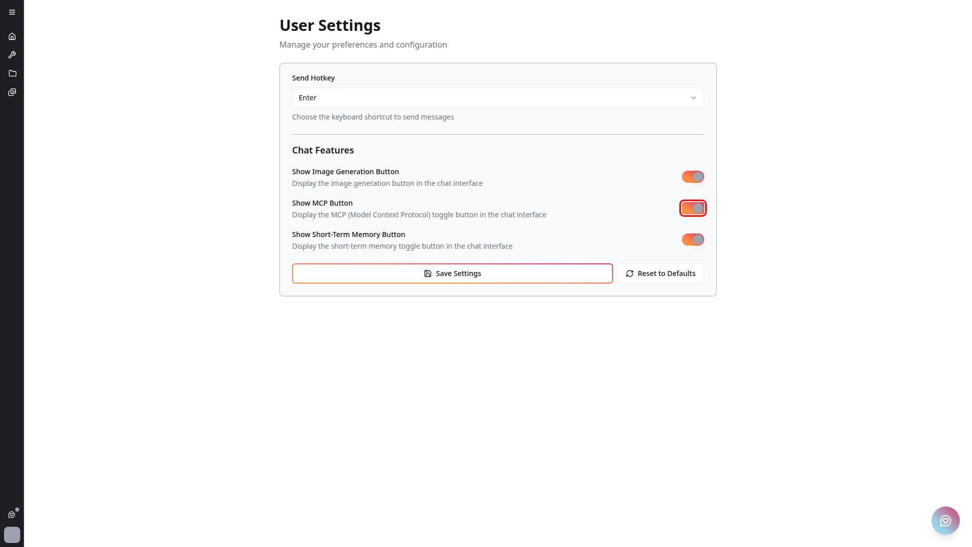 MCP Toggle highlighted
