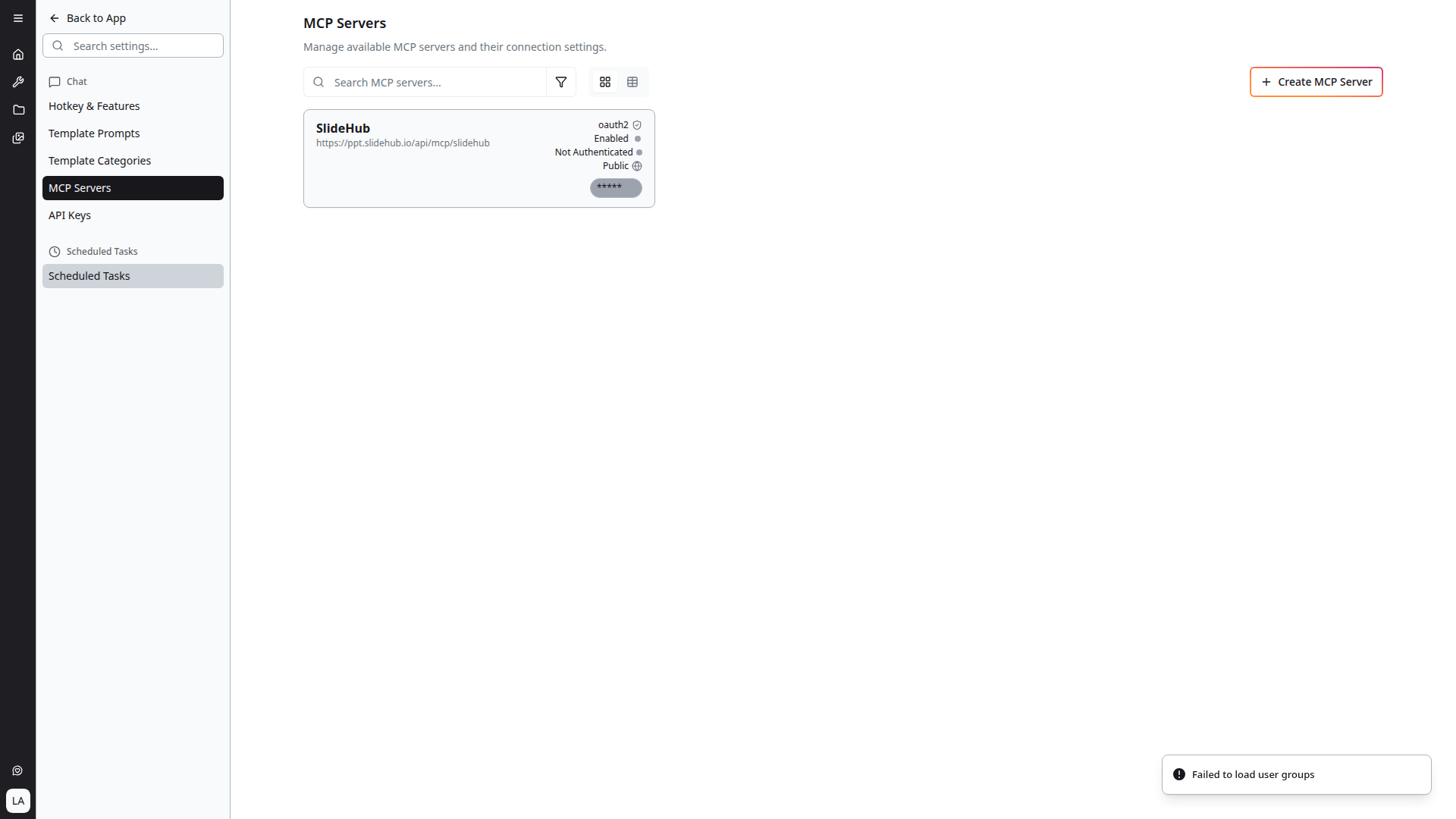 MCP Servers page