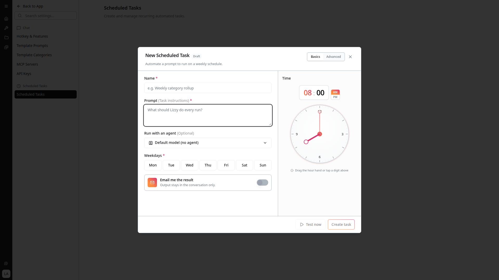 New Scheduled Task dialog