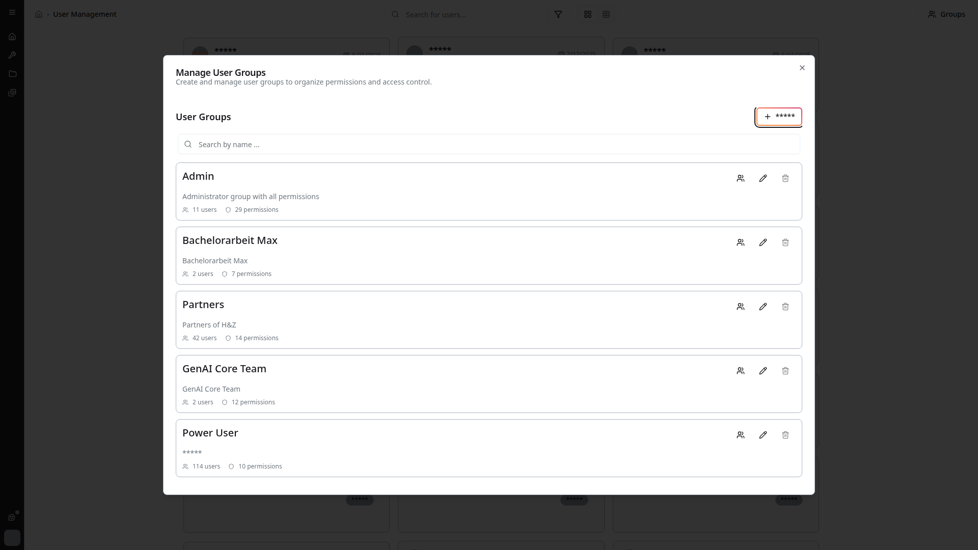 User Groups dialog