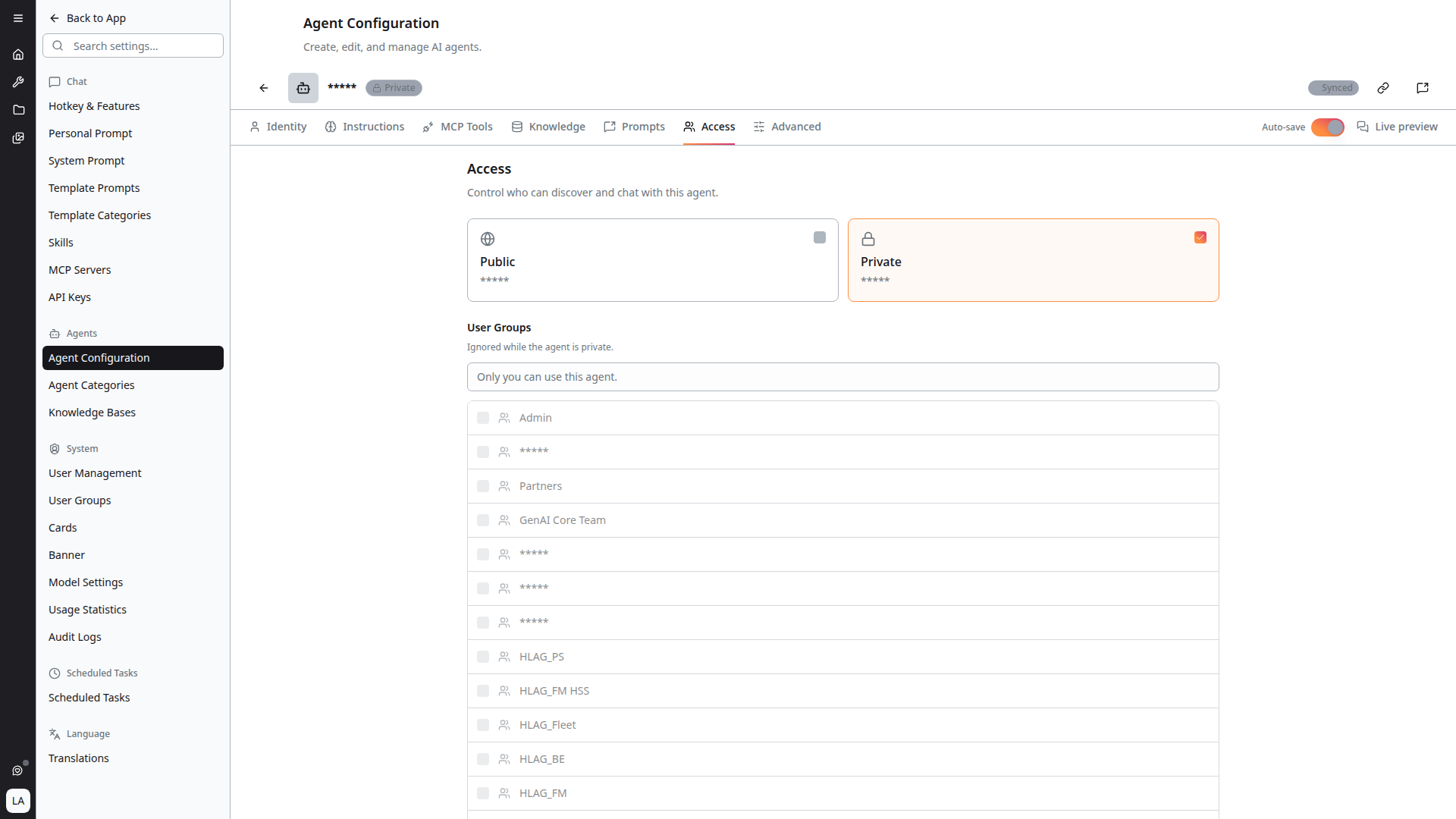 Access tab