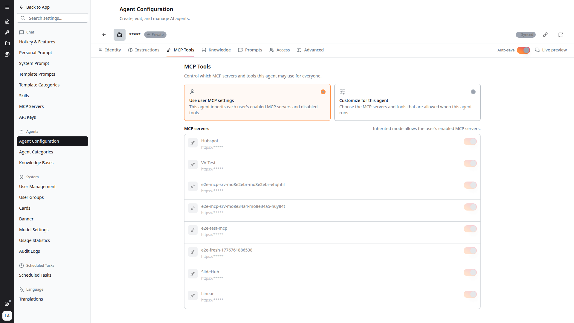 MCP Tools tab