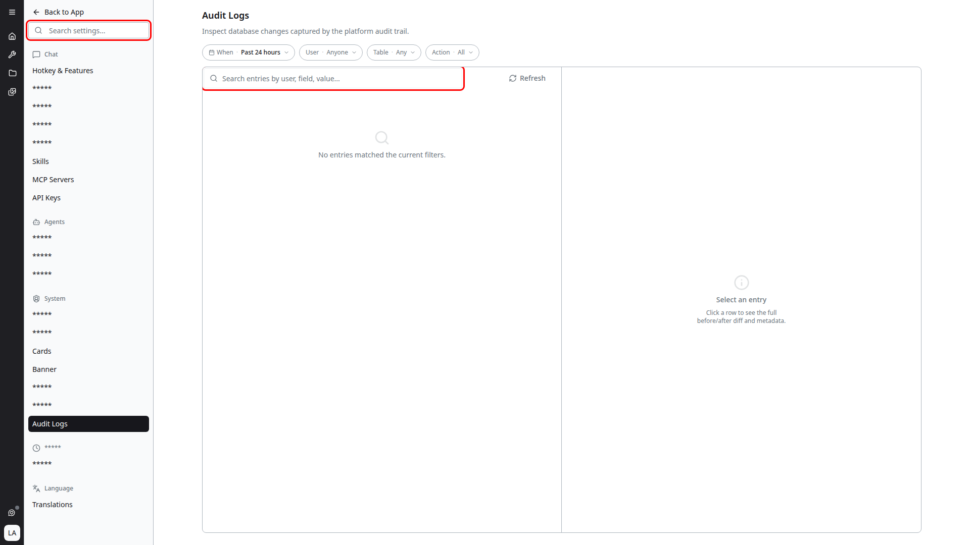 Audit log search