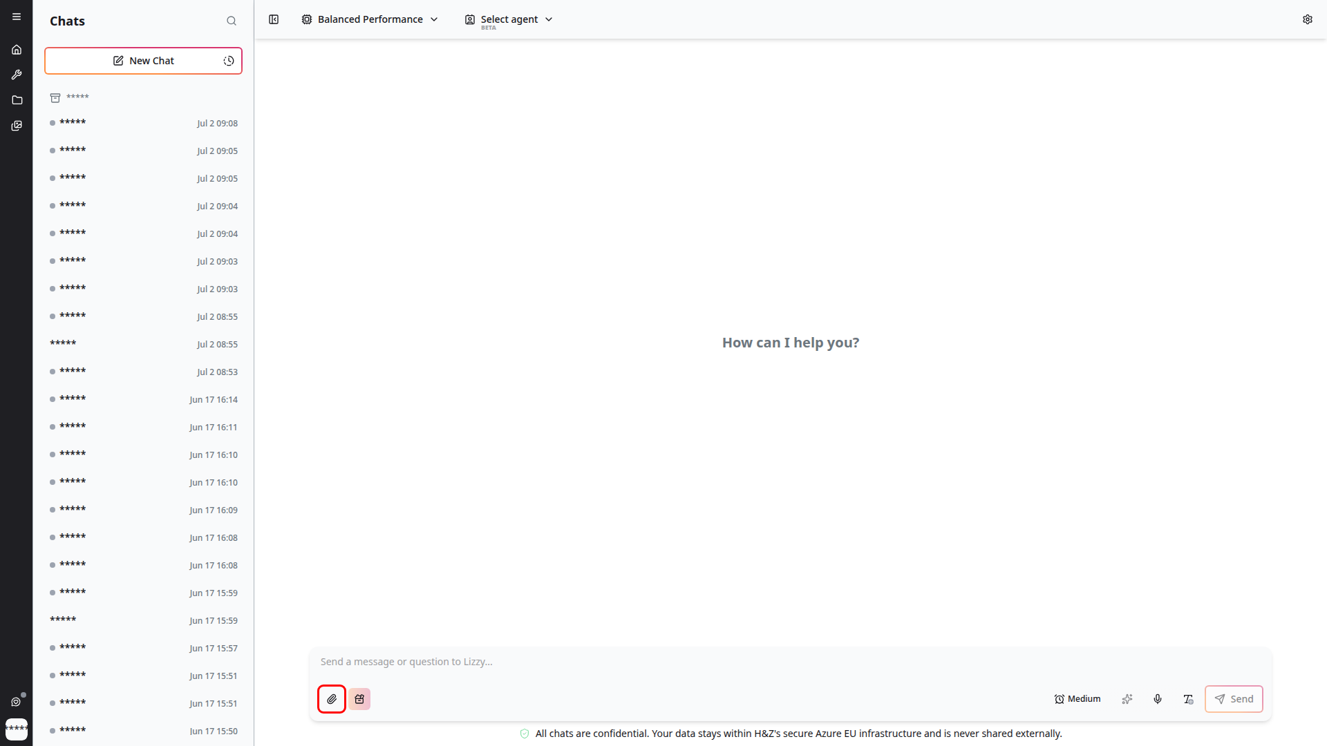 Attachment button highlighted