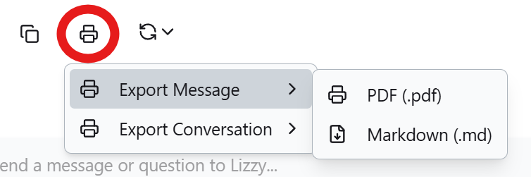 Export message dropdown