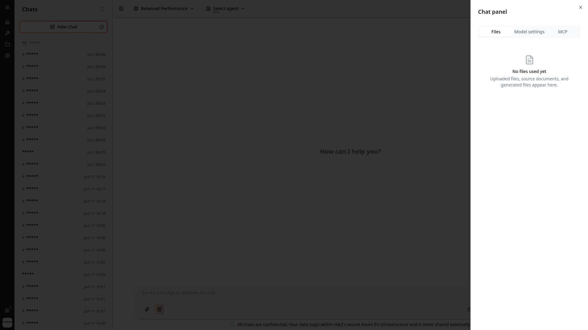 Chat settings sidebar — Files