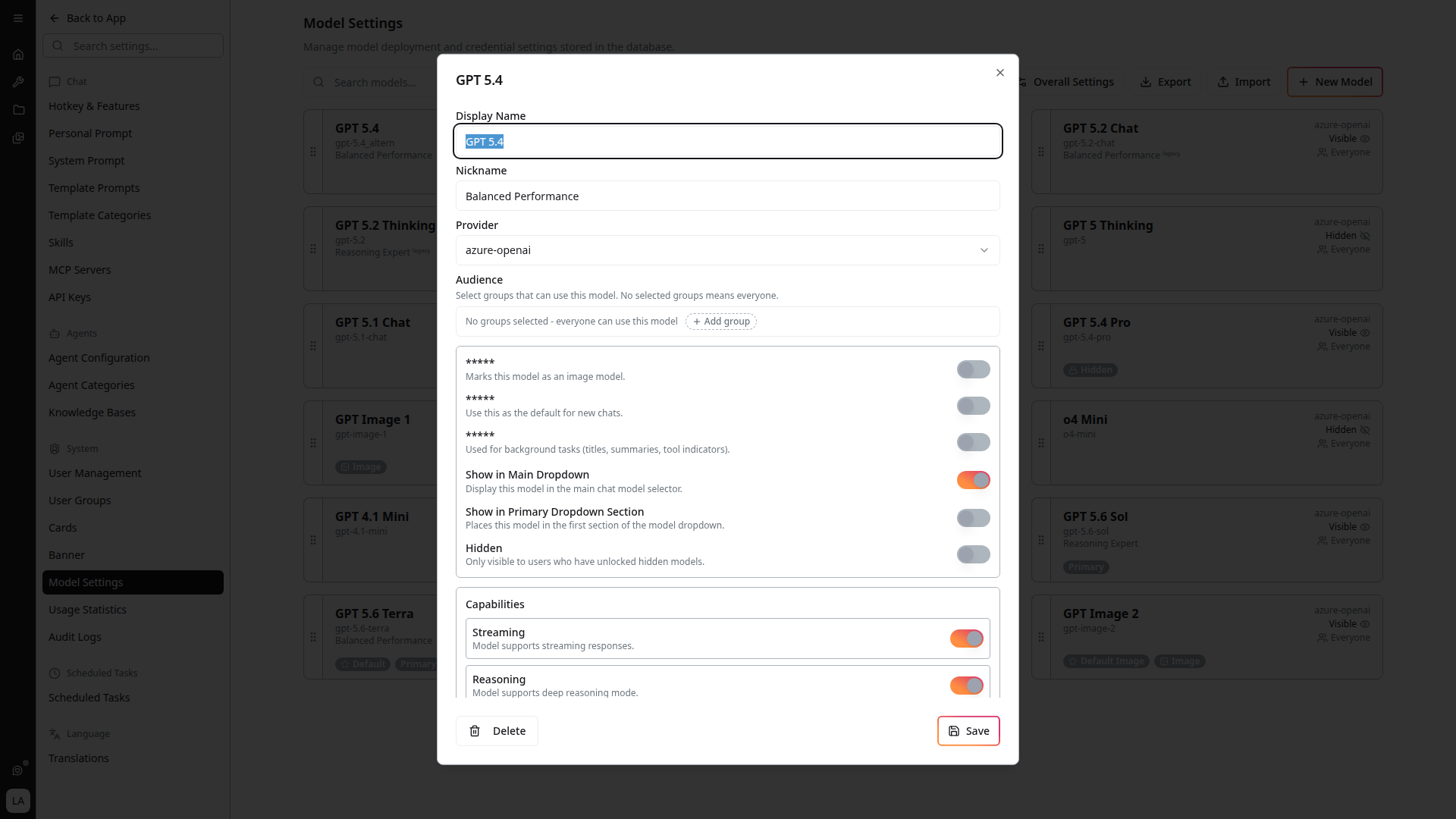 Create / Edit Model dialog