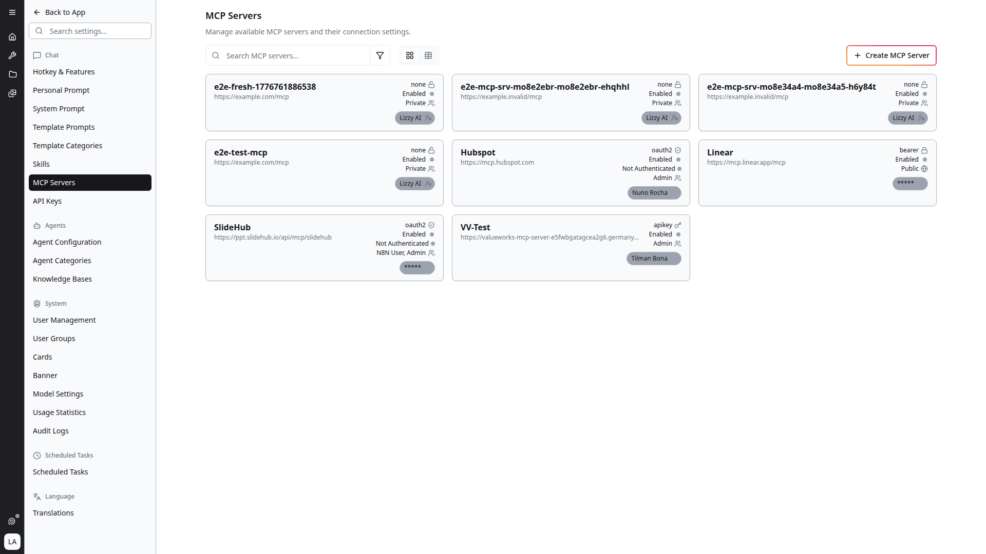 MCP Servers page