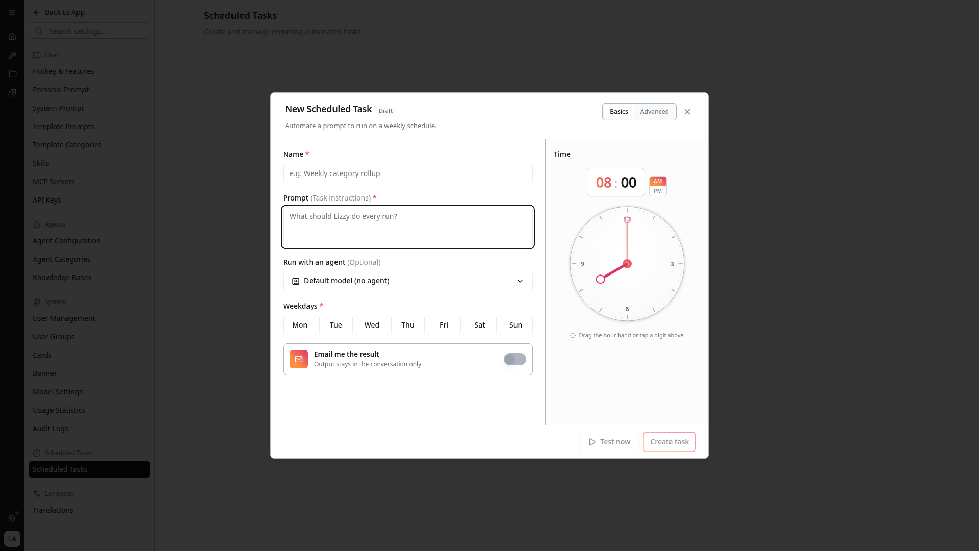 New Scheduled Task dialog