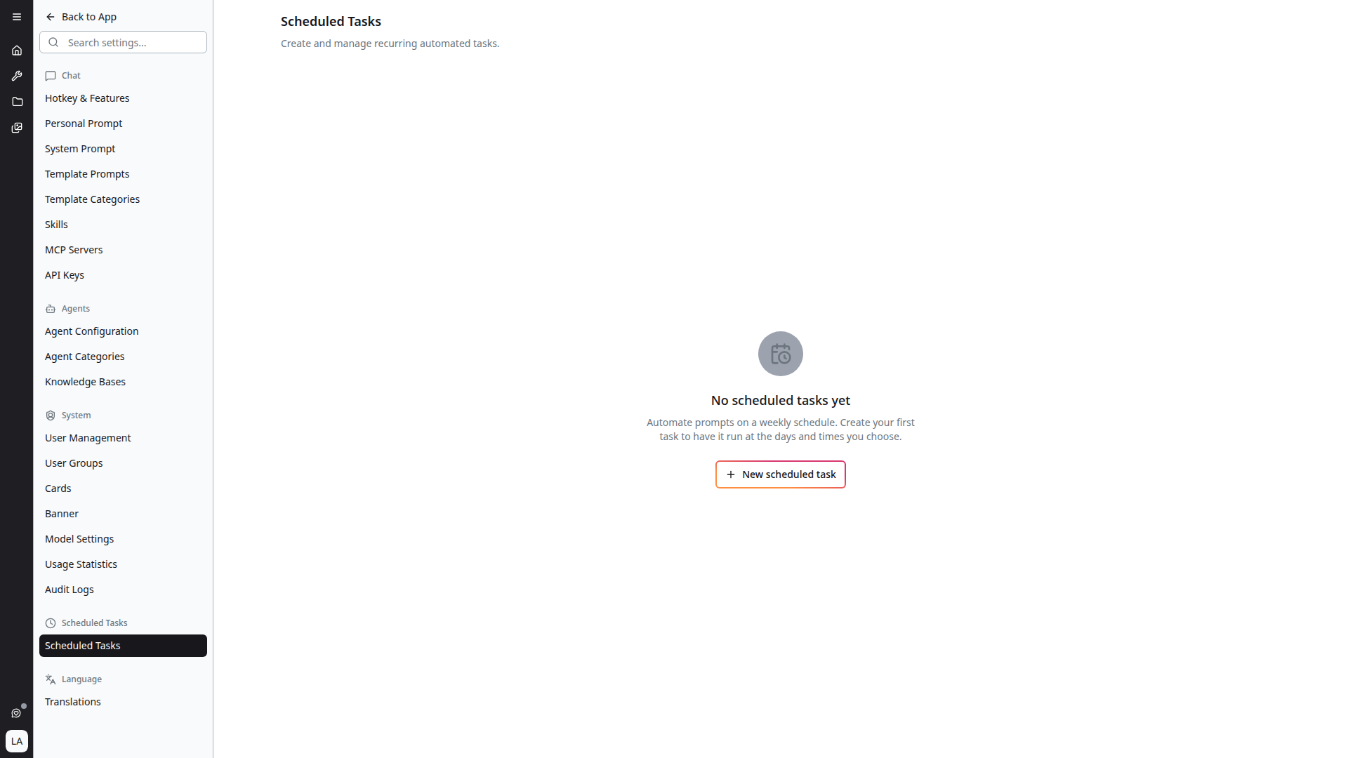 Scheduled Tasks page