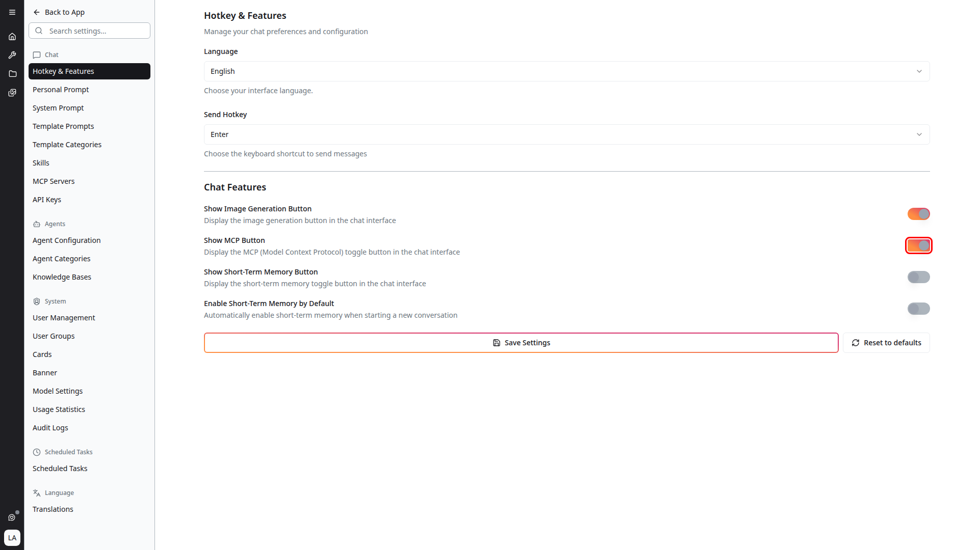 MCP Toggle highlighted