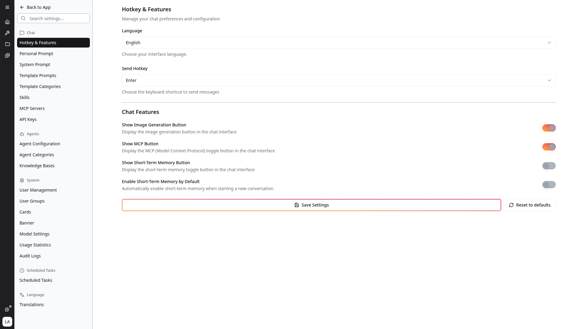 Settings — MCP Toggle