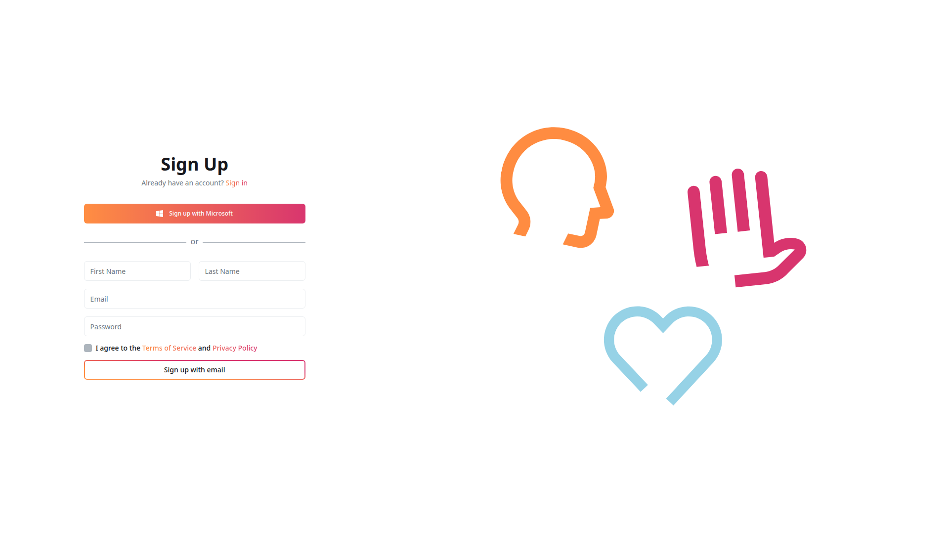 Sign up page