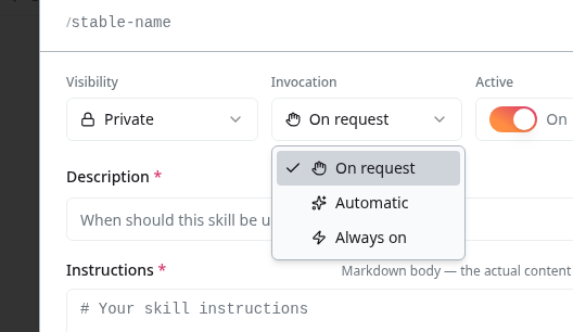 Invocation dropdown