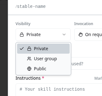 Visibility dropdown