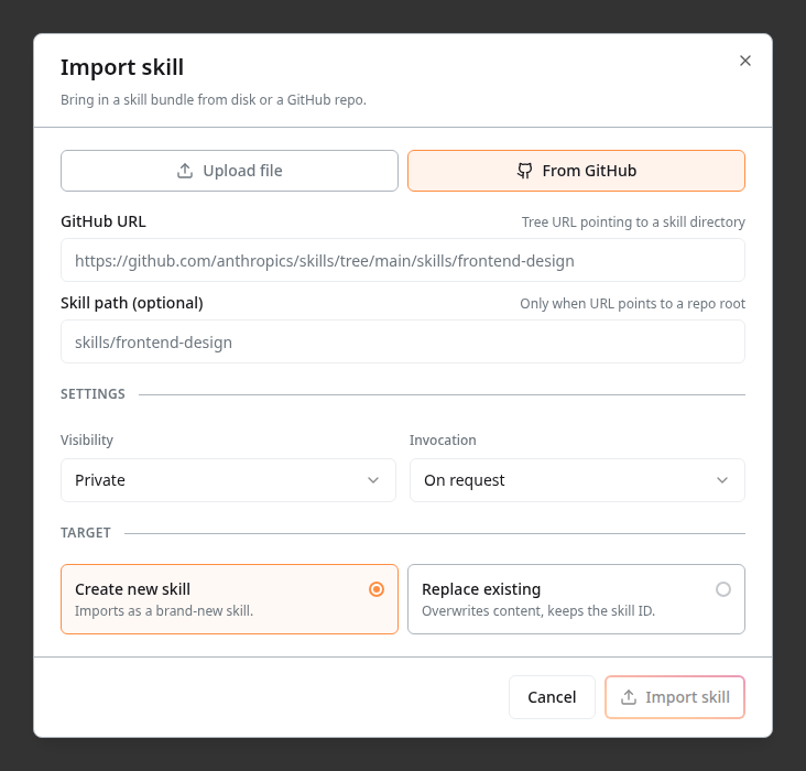 Import skill — from GitHub